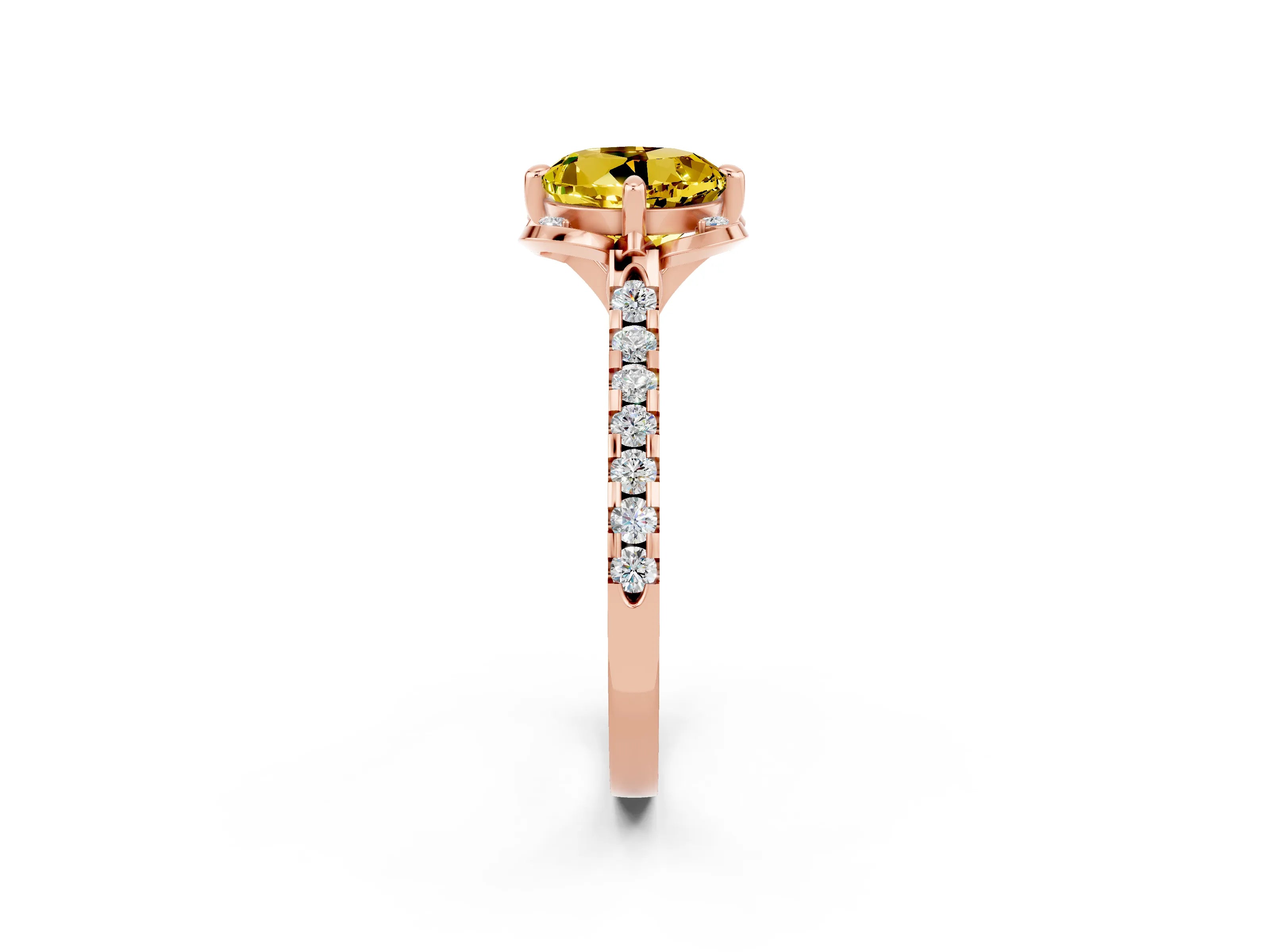 Rose gold Round Cut Yellow Sapphire Ring with Pavé Band and Floral Prong Setting_2