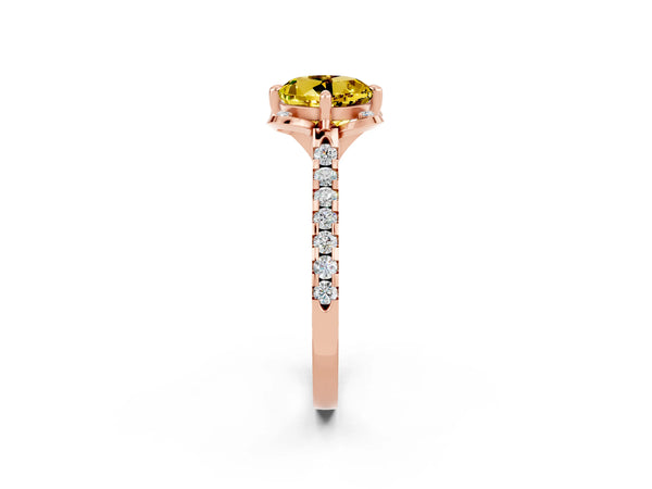 Rose gold Round Cut Yellow Sapphire Ring with Pavé Band and Floral Prong Setting