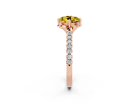 Rose gold Round Cut Yellow Sapphire Ring with Pavé Band and Floral Prong Setting_2
