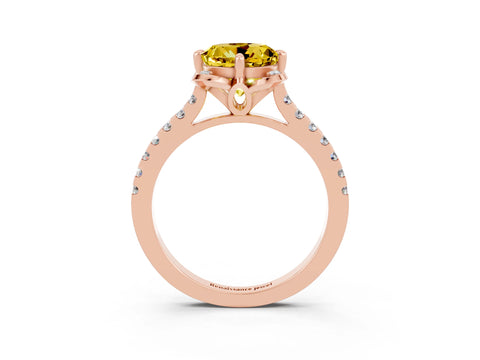 Rose gold Round Cut Yellow Sapphire Ring with Pavé Band and Floral Prong Setting_3