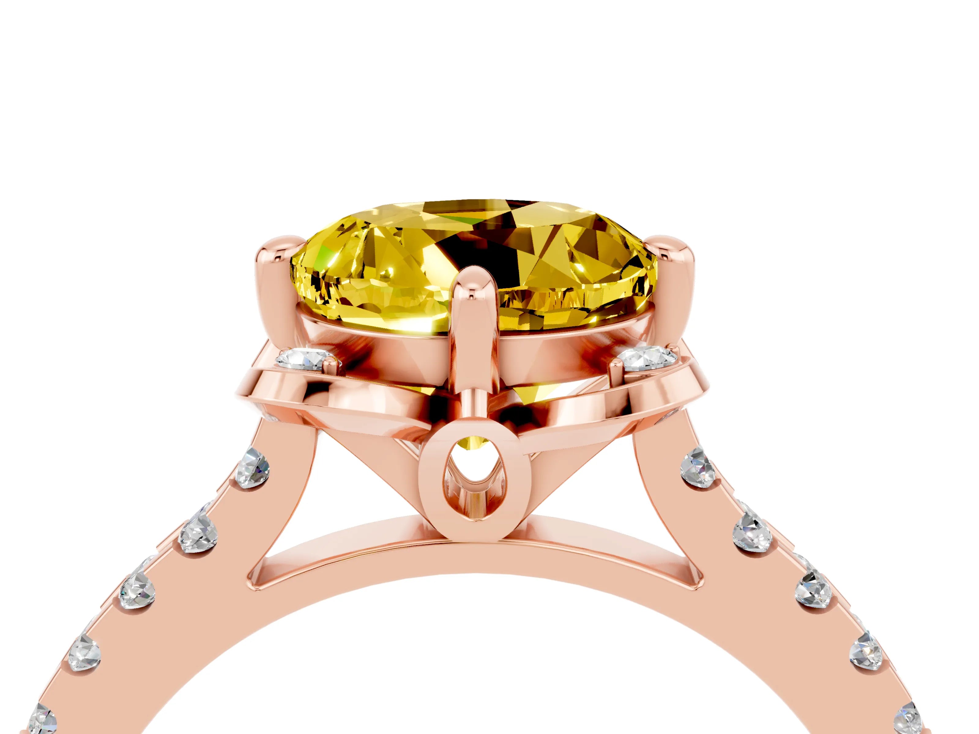 Rose gold Round Cut Yellow Sapphire Ring with Pavé Band and Floral Prong Setting_4