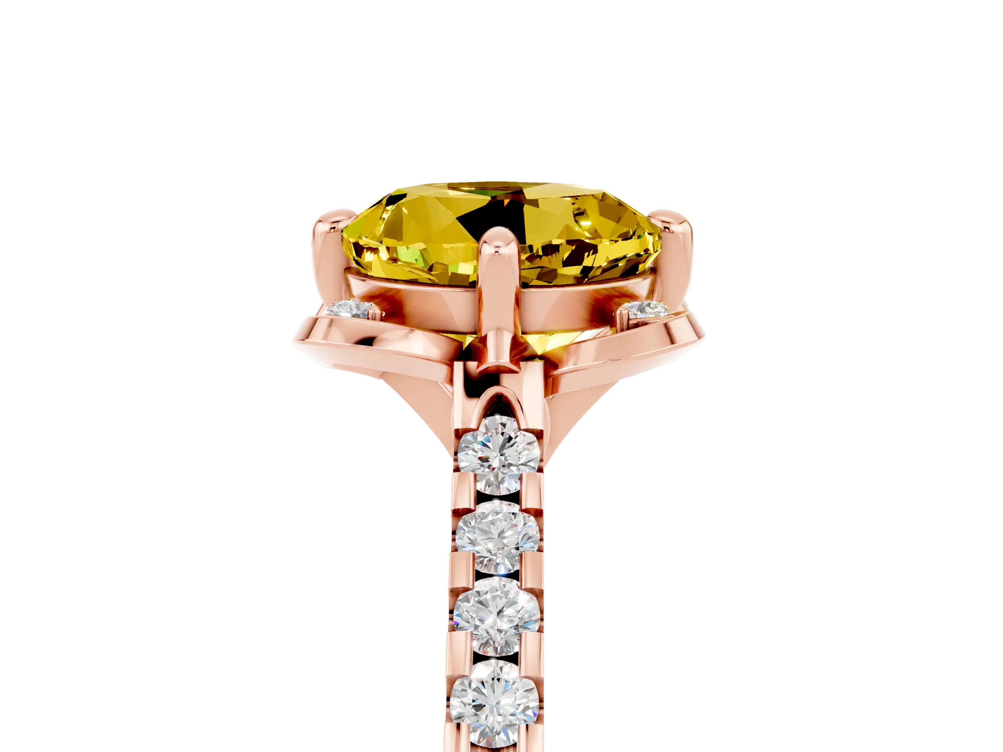 Rose gold Round Cut Yellow Sapphire Ring with Pavé Band and Floral Prong Setting_5