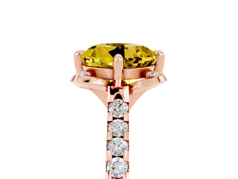 Rose gold Round Cut Yellow Sapphire Ring with Pavé Band and Floral Prong Setting_5