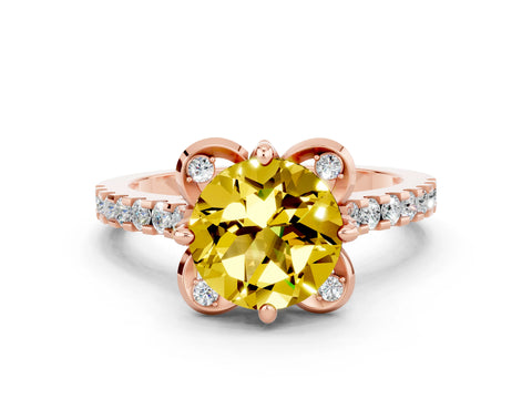 Rose gold Round Cut Yellow Sapphire Ring with Pavé Band and Floral Prong Setting