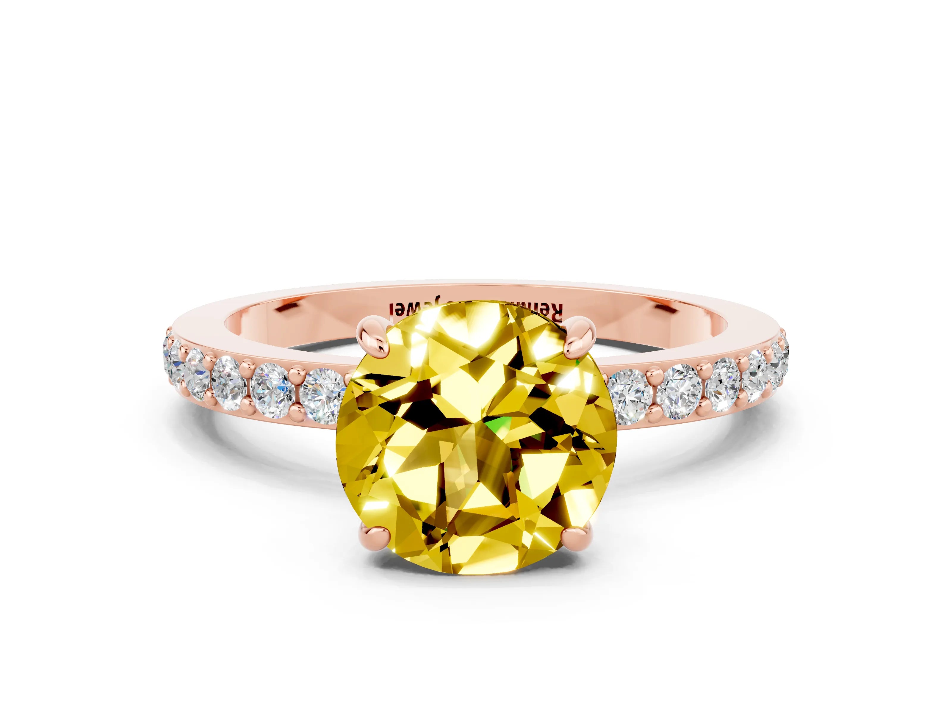 Rose gold Round Cut Yellow Sapphire Ring with Pavé Band and Four-Prong Setting_24