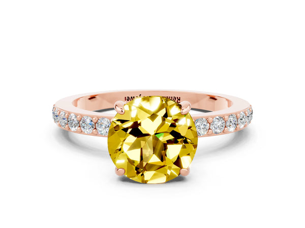 Rose gold Round Cut Yellow Sapphire Pavé Engagement Ring with Round  Accents and Prong Setting