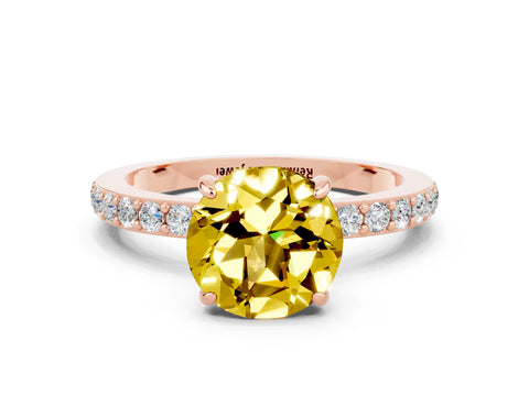 Rose gold Round Cut Yellow Sapphire Ring with Pavé Band and Four-Prong Setting_24