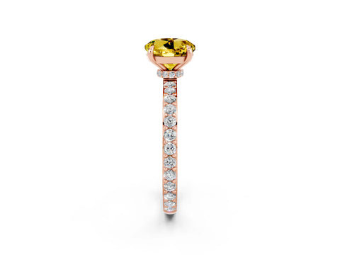 Rose gold Round Cut Yellow Sapphire Ring with Pavé Band and Four-Prong Setting_26