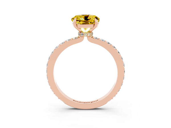 Rose gold Round Cut Yellow Sapphire Pavé Engagement Ring with Round  Accents and Prong Setting