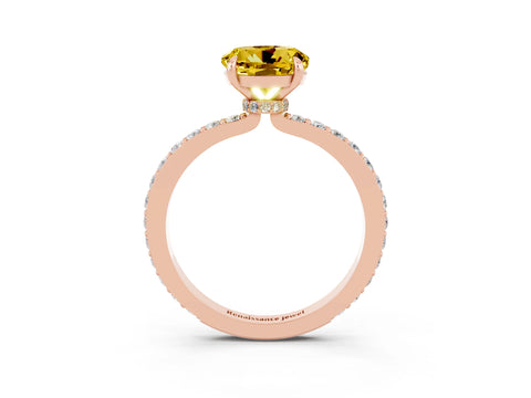 Rose gold Round Cut Yellow Sapphire Ring with Pavé Band and Four-Prong Setting_27