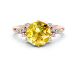 Rose gold Round Cut Yellow Sapphire Ring with Side Stones and Four-Prong Setting_60