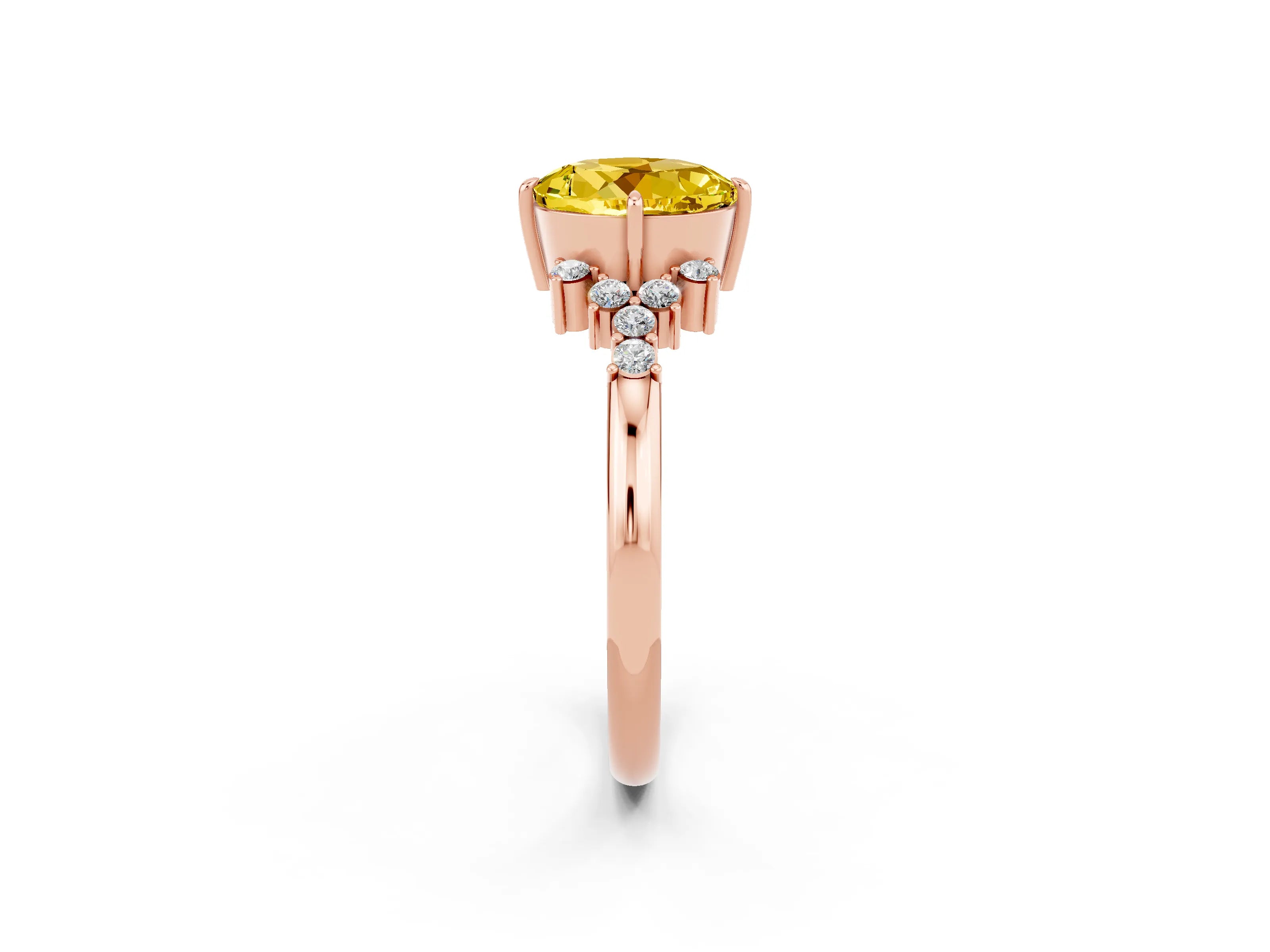 Rose gold Round Cut Yellow Sapphire Ring with Side Stones and Four-Prong Setting_62
