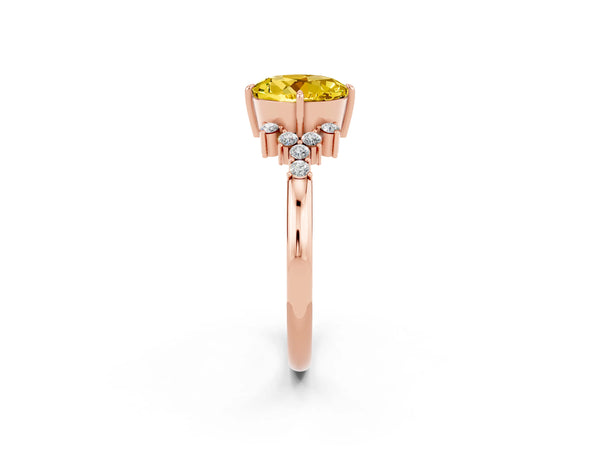 Rose gold Round Cut Yellow Sapphire Ring with Side Stones and Four-Prong Setting