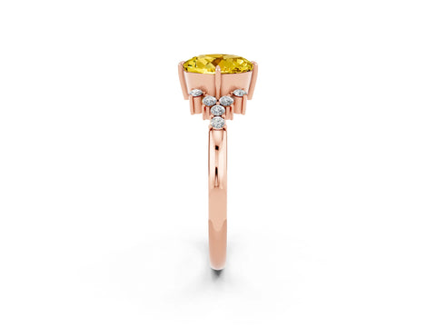 Rose gold Round Cut Yellow Sapphire Ring with Side Stones and Four-Prong Setting_62