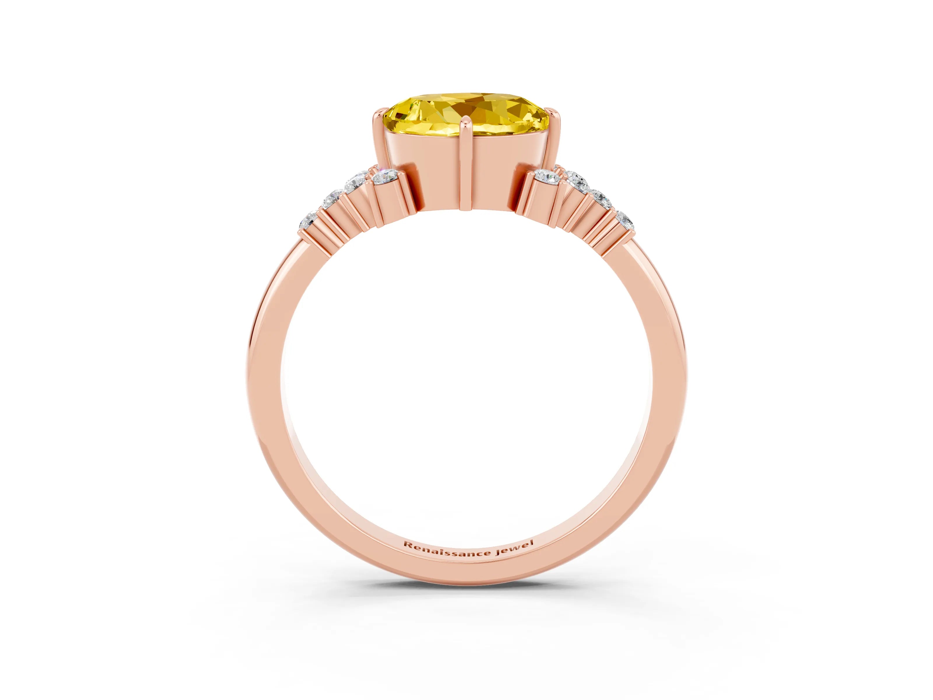 Rose gold Round Cut Yellow Sapphire Ring with Side Stones and Four-Prong Setting_63