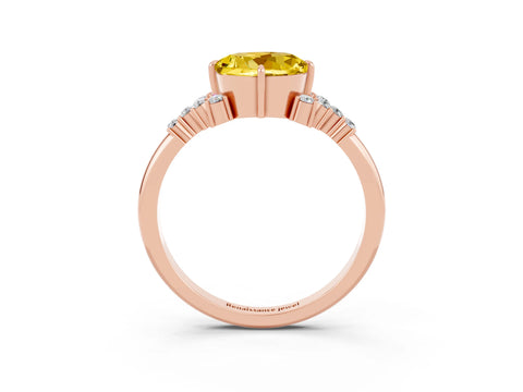 Rose gold Round Cut Yellow Sapphire Ring with Side Stones and Four-Prong Setting_63