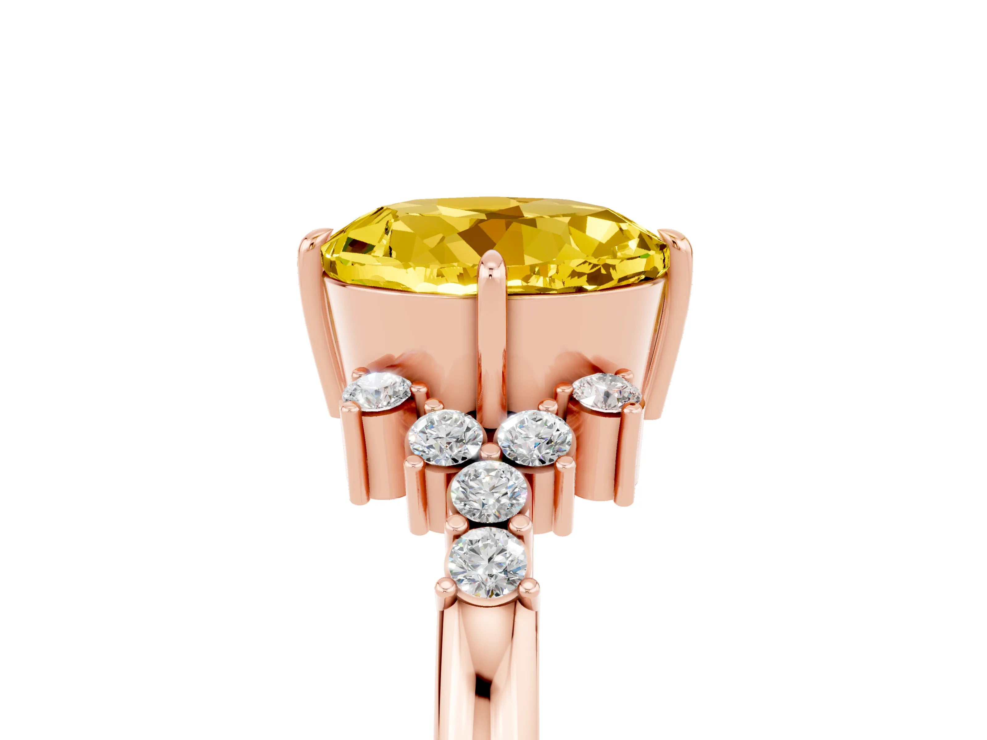 Rose gold Round Cut Yellow Sapphire Ring with Side Stones and Four-Prong Setting_65
