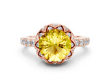 Rose gold Round Cut Yellow Sapphire Scalloped Halo Engagement Ring with Round Shared Prong Band_24