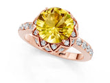 Rose gold Round Cut Yellow Sapphire Scalloped Halo Engagement Ring with Round Shared Prong Band_25