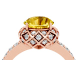 Rose gold Round Cut Yellow Sapphire Scalloped Halo Engagement Ring with Round Shared Prong Band_28