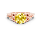 Rose gold Round Cut Yellow Sapphire Solitaire Celtic Knot Ring with Four-Prong Setting_36