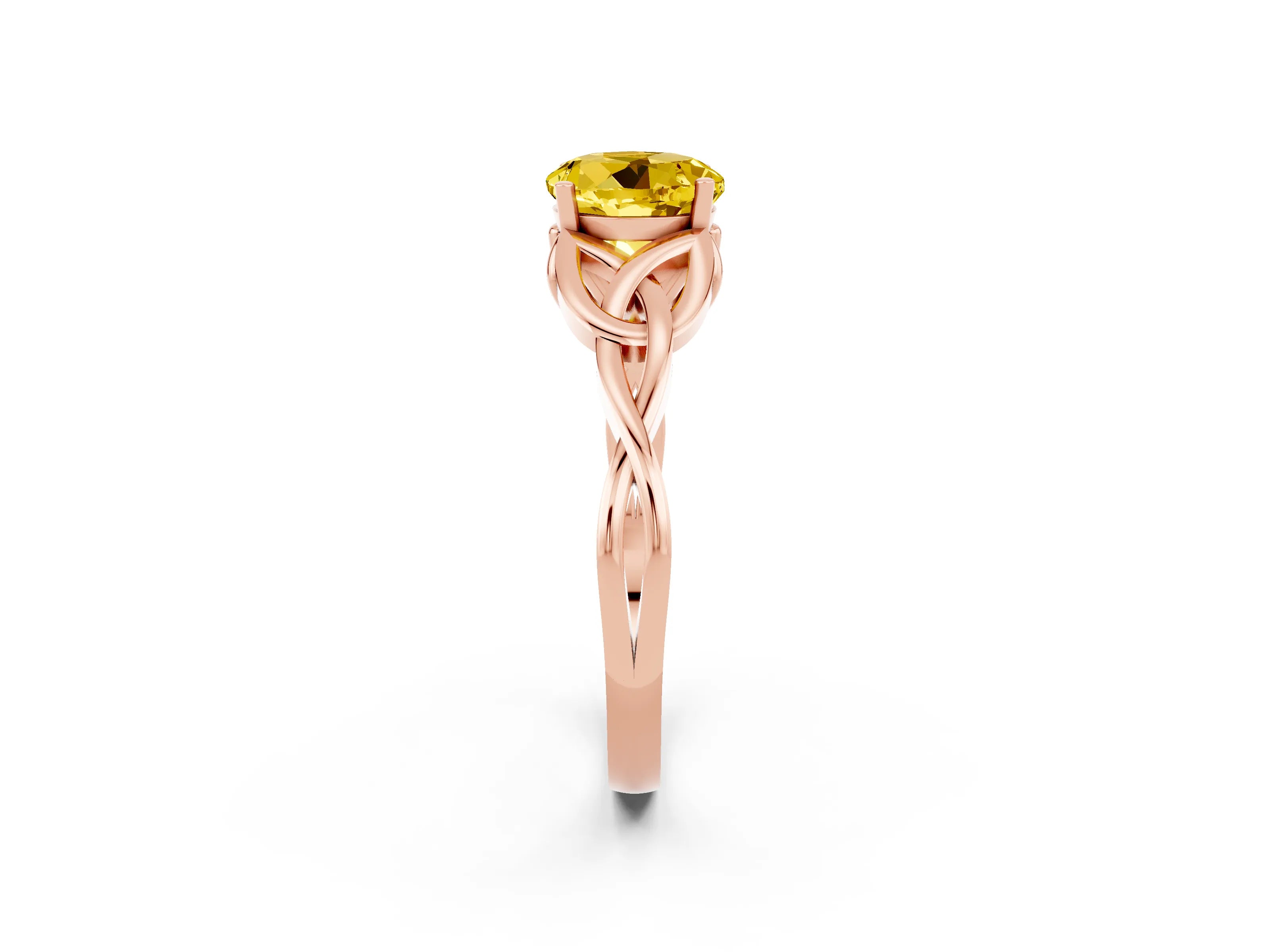 Rose gold Round Cut Yellow Sapphire Solitaire Celtic Knot Ring with Four-Prong Setting_38