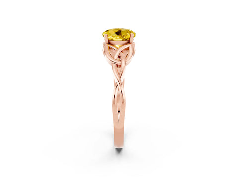 Rose gold Round Cut Yellow Sapphire Solitaire Celtic Knot Ring with Four-Prong Setting_38