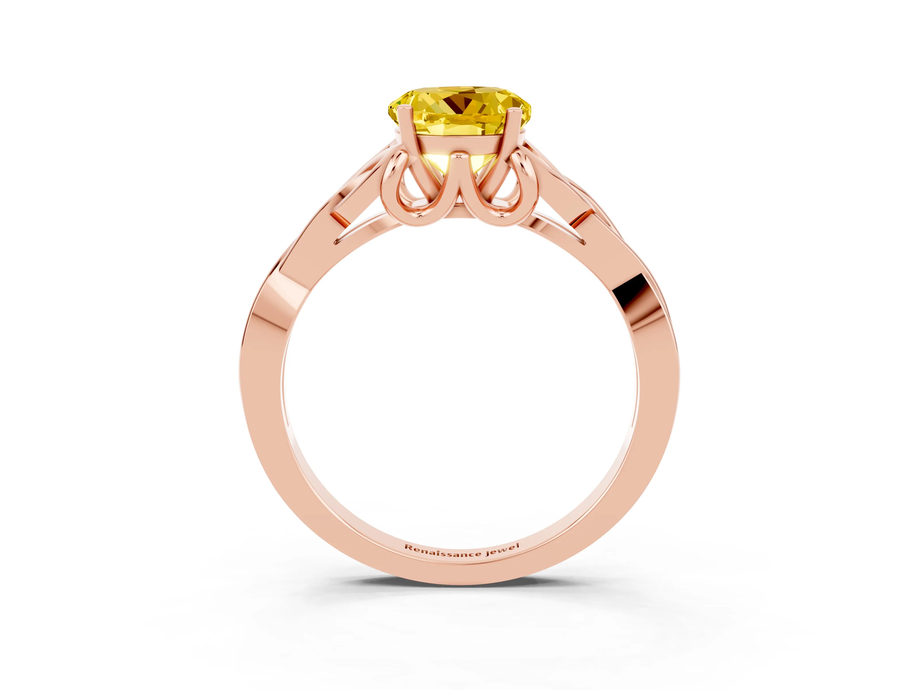 Rose gold Round Cut Yellow Sapphire Solitaire Celtic Knot Ring with Four-Prong Setting_39