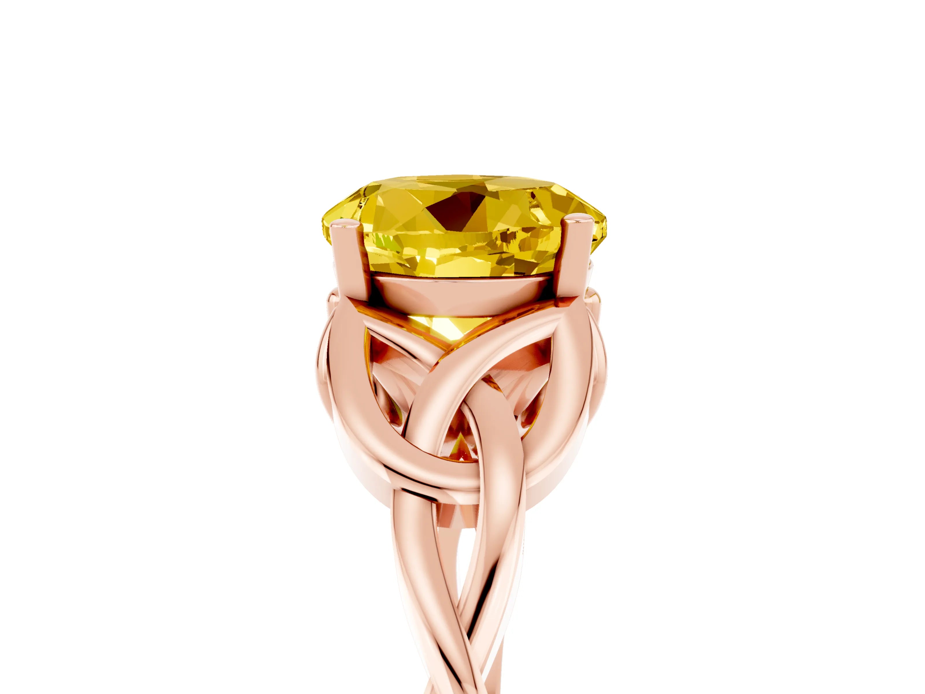 Rose gold Round Cut Yellow Sapphire Solitaire Celtic Knot Ring with Four-Prong Setting_41