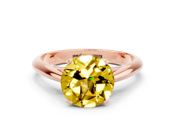 Rose gold Round Cut Yellow Sapphire Solitaire Engagement Ring with Cathedral Setting and Four-Prong Mount