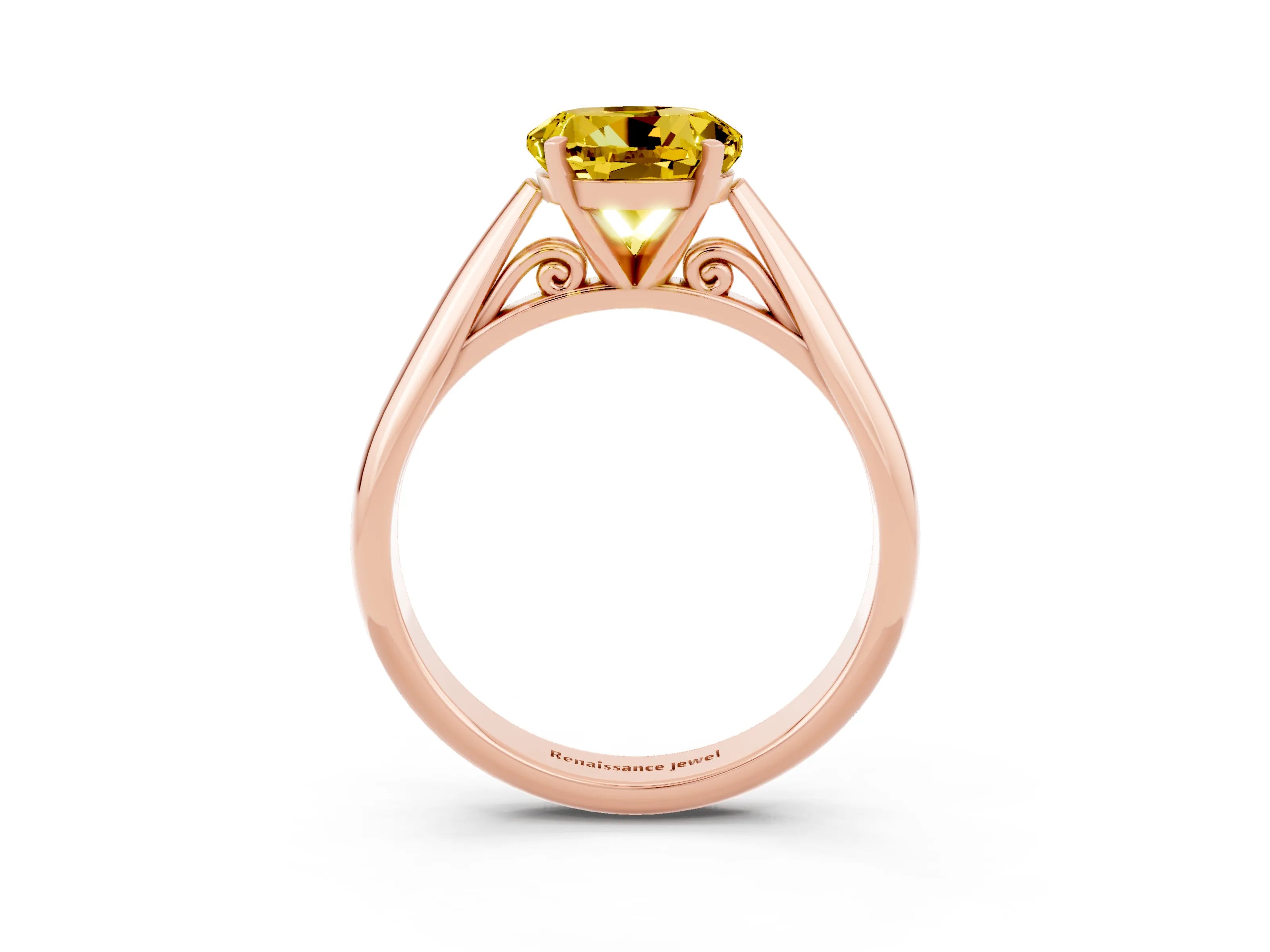 Rose gold Round Cut Yellow Sapphire Solitaire Engagement Ring with Cathedral Setting and Four-Prong Mount_15