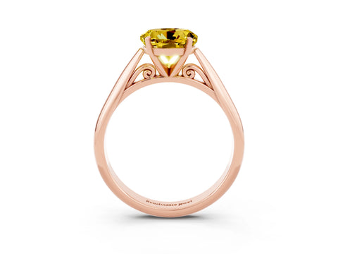 Rose gold Round Cut Yellow Sapphire Solitaire Engagement Ring with Cathedral Setting and Four-Prong Mount_15