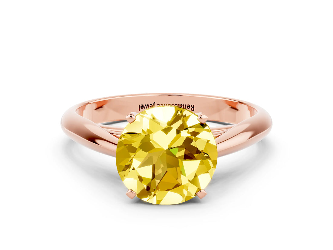 Rose gold Round Cut Yellow Sapphire Solitaire Engagement Ring with Cathedral Setting and Four-Prong Mount_30
