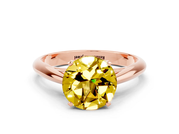 Rose gold Round Cut Yellow Sapphire Solitaire Engagement Ring with Cathedral Setting and Four-Prong Mount