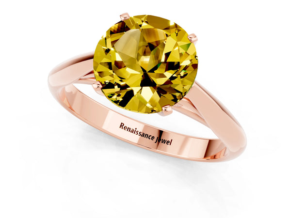 Rose gold Round Cut Yellow Sapphire Solitaire Engagement Ring with Cathedral Setting and Four-Prong Mount