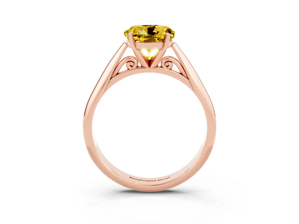 Rose gold Round Cut Yellow Sapphire Solitaire Engagement Ring with Cathedral Setting and Four-Prong Mount