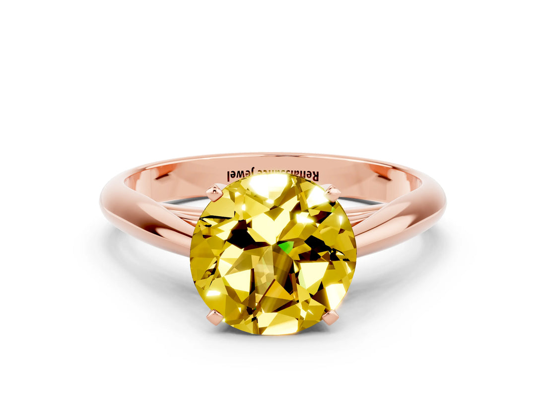 Rose gold Round Cut Yellow Sapphire Solitaire Engagement Ring with Cathedral Setting and Four-Prong Mount_84