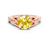 Rose gold Round Cut Yellow Sapphire Solitaire Engagement Ring with Celtic Knot Band and Four-Prong Setting_24
