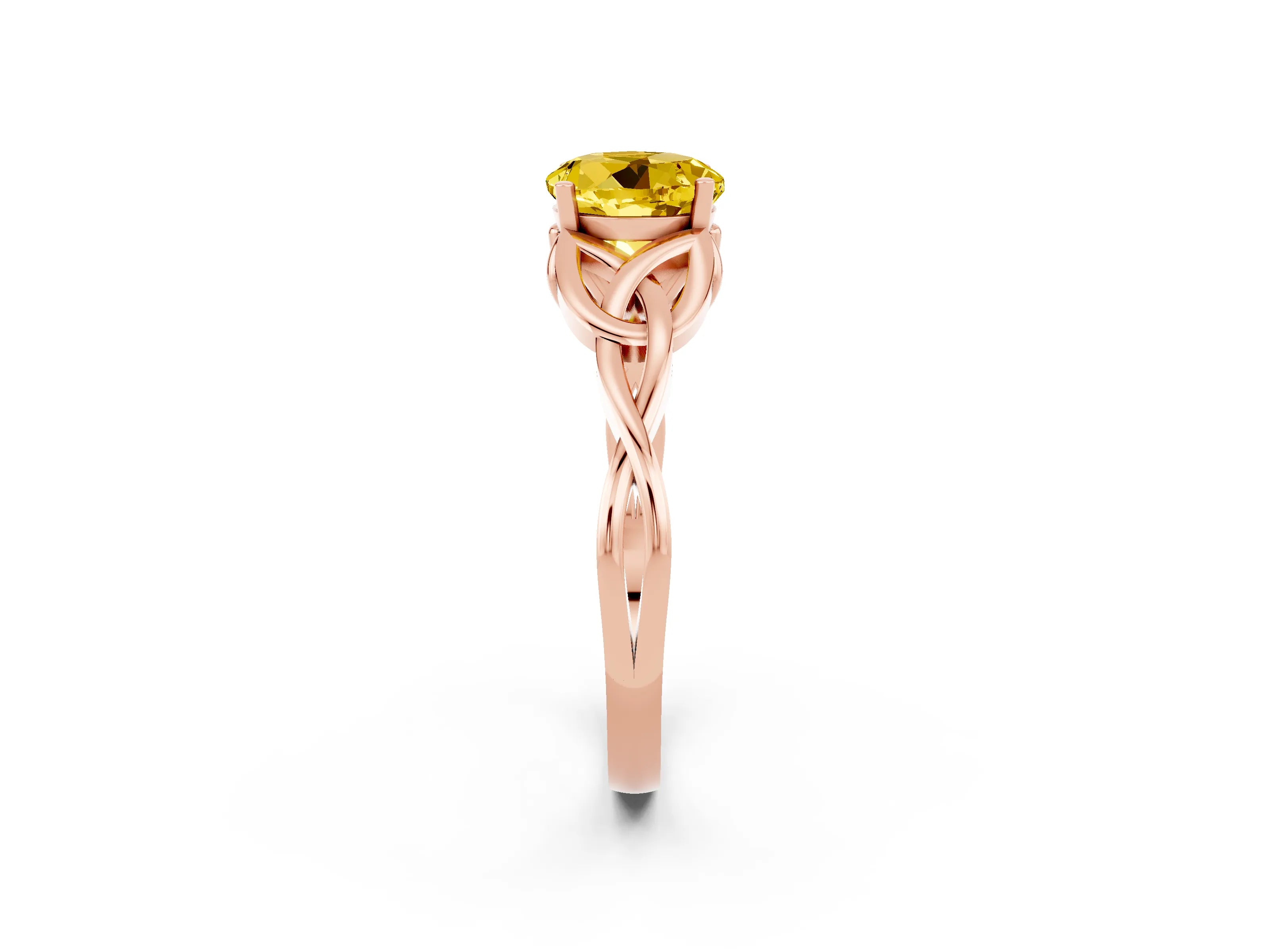 Rose gold Round Cut Yellow Sapphire Solitaire Engagement Ring with Celtic Knot Band and Four-Prong Setting_26