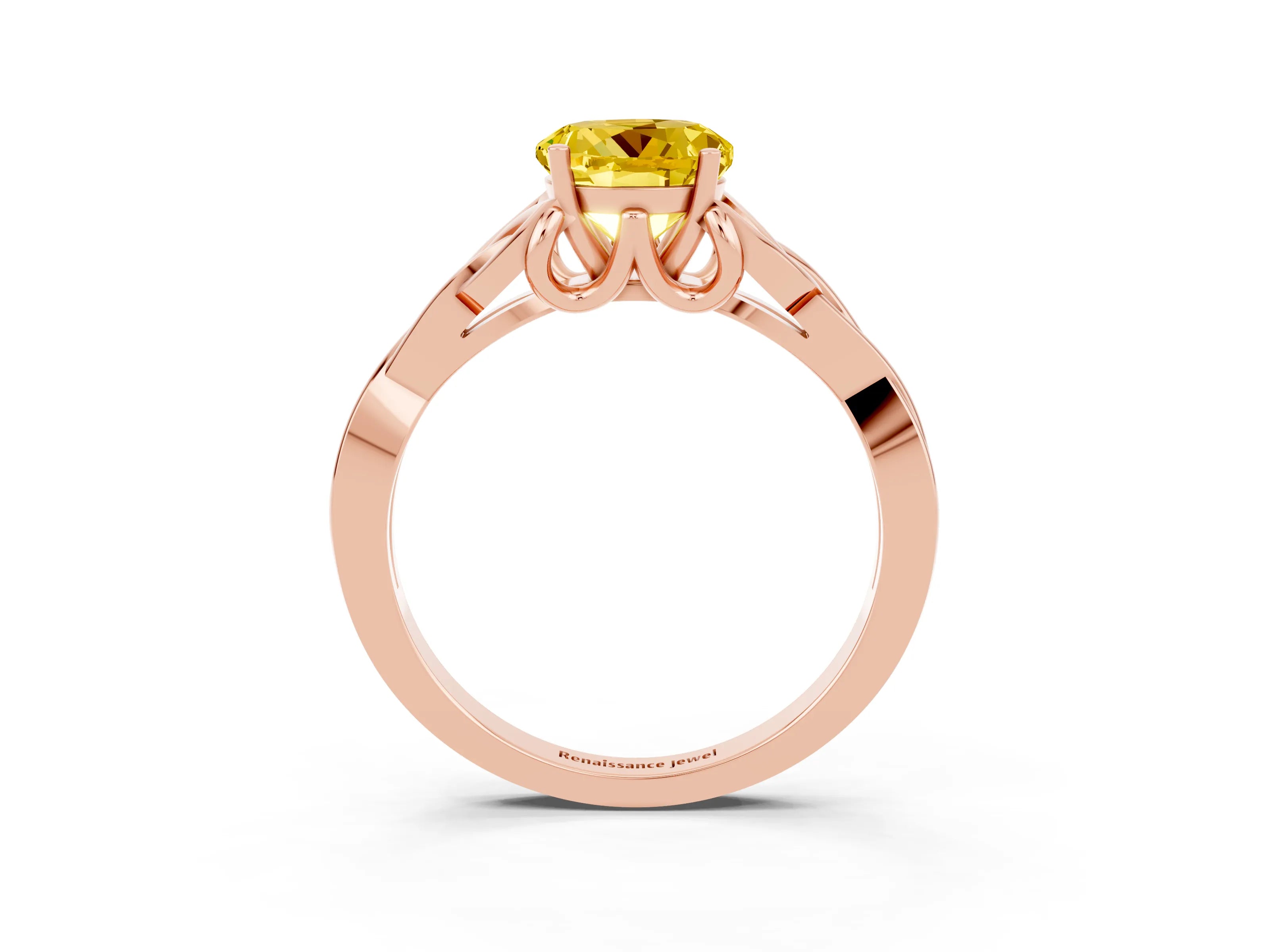 Rose gold Round Cut Yellow Sapphire Solitaire Engagement Ring with Celtic Knot Band and Four-Prong Setting_27