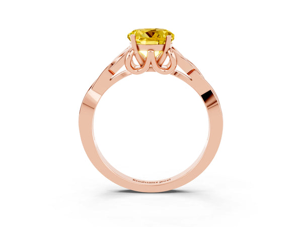 Rose gold Round Cut Yellow Sapphire Solitaire Engagement Ring with Celtic Knot Band and Four-Prong Setting