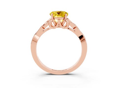 Rose gold Round Cut Yellow Sapphire Solitaire Engagement Ring with Celtic Knot Band and Four-Prong Setting_27