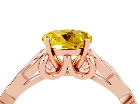 Rose gold Round Cut Yellow Sapphire Solitaire Engagement Ring with Celtic Knot Band and Four-Prong Setting_28