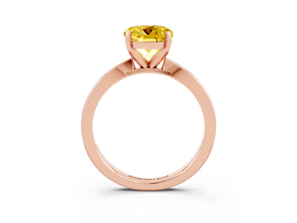 Rose gold Round Cut Yellow Sapphire Solitaire Engagement Ring with Classic Band and Four-Prong Setting
