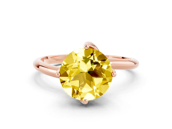 Rose gold Round Cut Yellow Sapphire Solitaire Engagement Ring with Four-Prong Setting and Classic Band