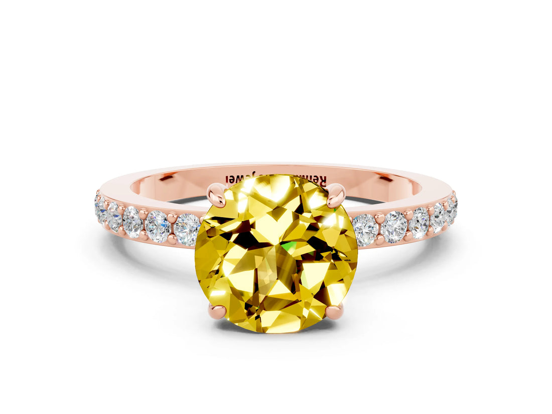Rose gold Round Cut Yellow Sapphire Solitaire Engagement Ring with Pavé Band and Four-Prong Setting_24