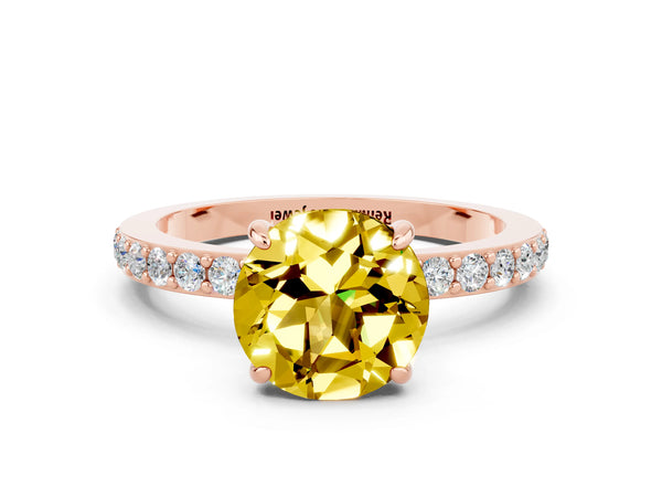 Rose gold Round Cut Yellow Sapphire Solitaire Engagement Ring with Pavé Band and Four-Prong Setting