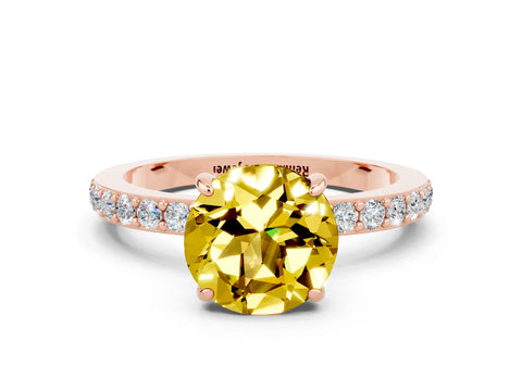 Rose gold Round Cut Yellow Sapphire Solitaire Engagement Ring with Pavé Band and Four-Prong Setting_24