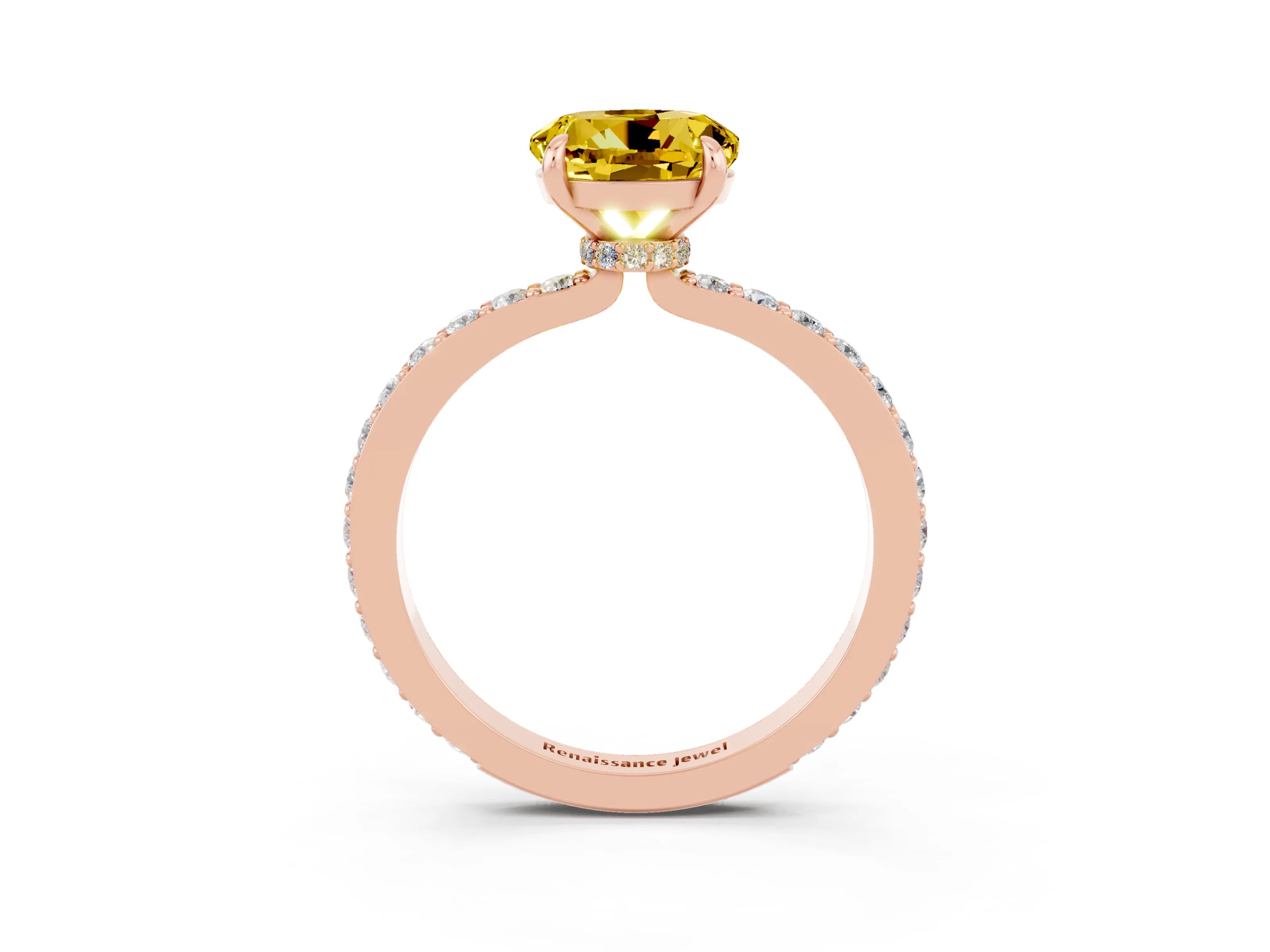 Rose gold Round Cut Yellow Sapphire Solitaire Engagement Ring with Pavé Band and Four-Prong Setting_27