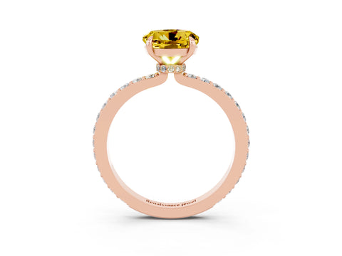 Rose gold Round Cut Yellow Sapphire Solitaire Engagement Ring with Pavé Band and Four-Prong Setting_27